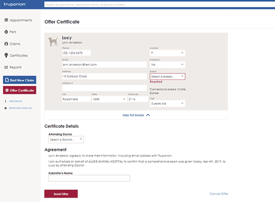 Screenshot of Offer Certificate
